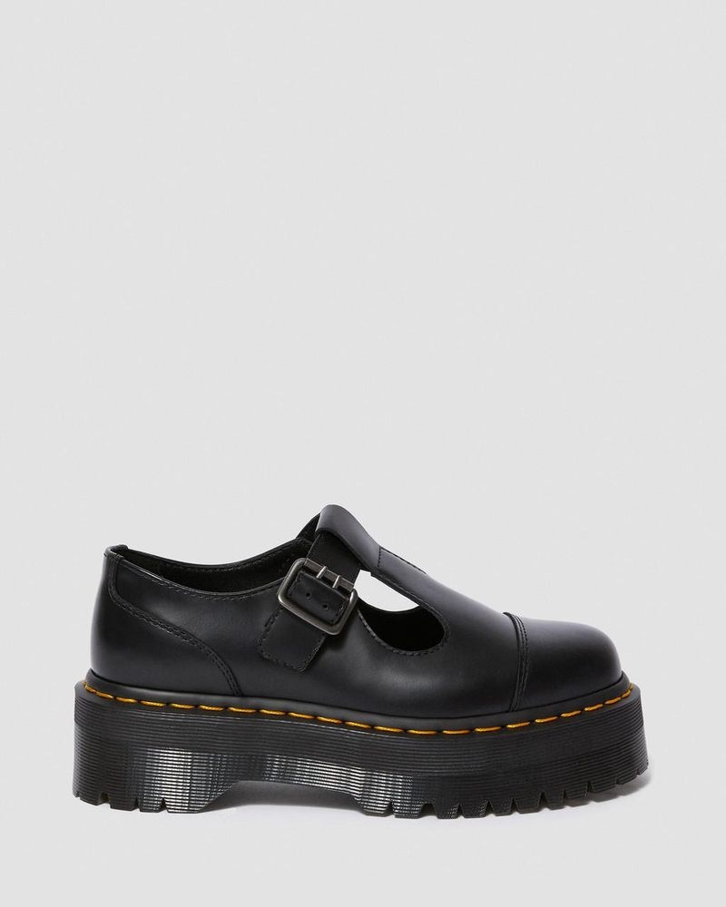 Dr Martin Martens Bethan Polished Smooth Leather Platform Shoes (Polished Smooth) Platforms Shoes Black | OW77-O5DF