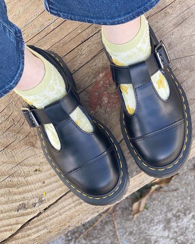 Dr Martin Martens Bethan Polished Smooth Leather Platform Shoes (Polished Smooth) Platforms Shoes Black | OW77-O5DF