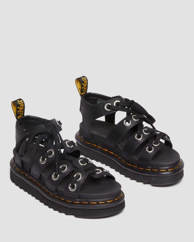 Dr Martin Martens Blaire Hardware Leather Strap Sandals (Athena) Sandals Black | DL30-Z1IV