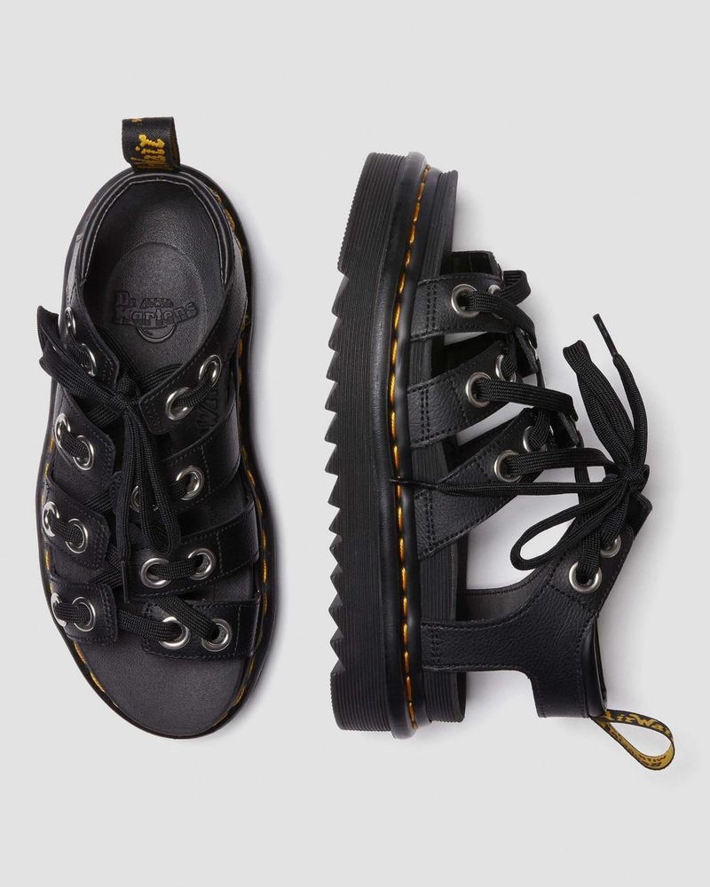 Dr Martin Martens Blaire Hardware Leather Strap Sandals (Athena) Sandals Black | DL30-Z1IV