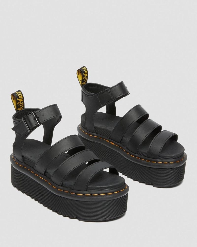 Dr Martin Martens Blaire Hydro Leather Platform Strap Sandals (Hydro Leather) Platforms Sandals Black | JU31-F9DA