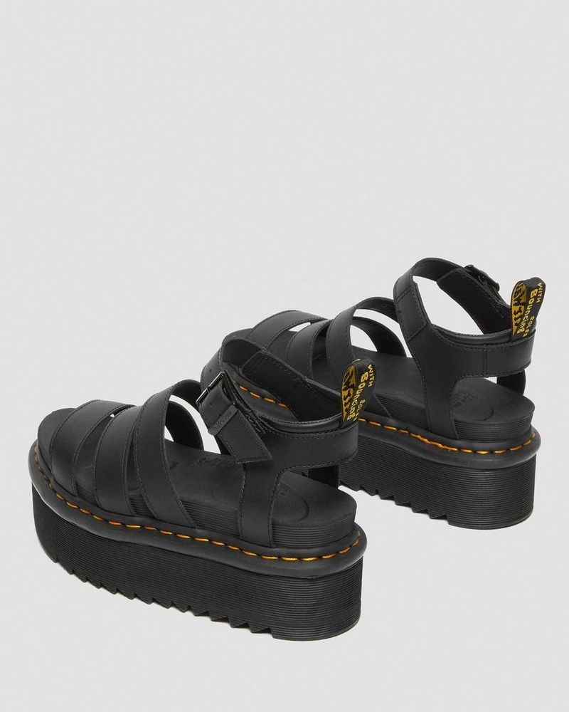 Dr Martin Martens Blaire Hydro Leather Platform Strap Sandals (Hydro Leather) Platforms Sandals Black | JU31-F9DA