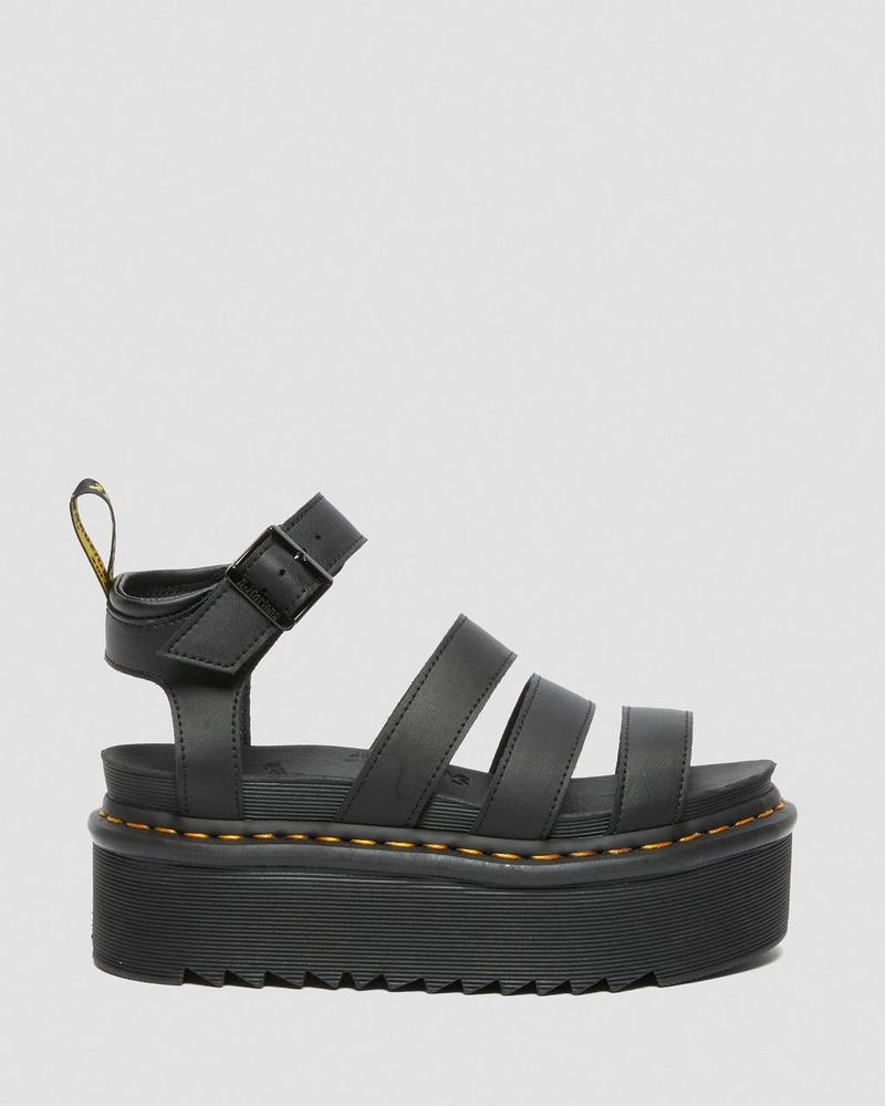 Dr Martin Martens Blaire Hydro Leather Platform Strap Sandals (Hydro Leather) Platforms Sandals Black | JU31-F9DA