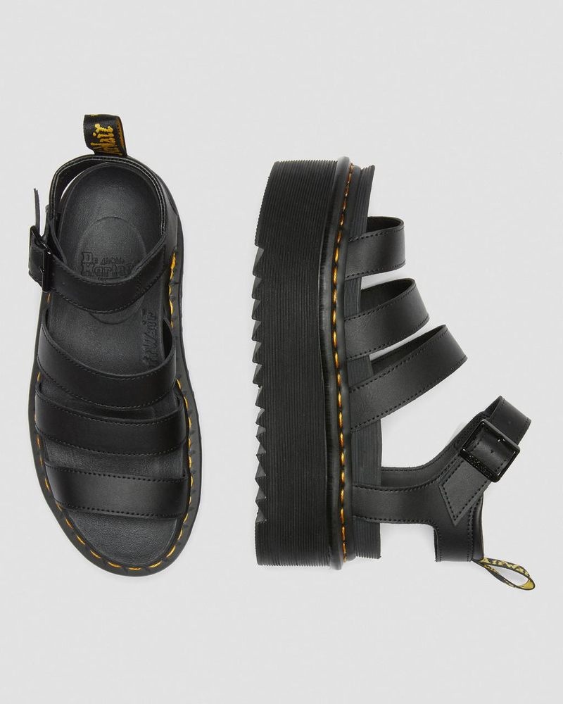 Dr Martin Martens Blaire Hydro Leather Platform Strap Sandals (Hydro Leather) Platforms Sandals Black | JU31-F9DA