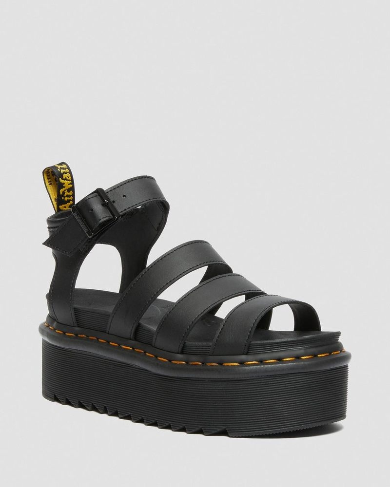 Dr Martin Martens Blaire Hydro Leather Platform Strap Sandals (Hydro Leather) Platforms Sandals Black | JU31-F9DA