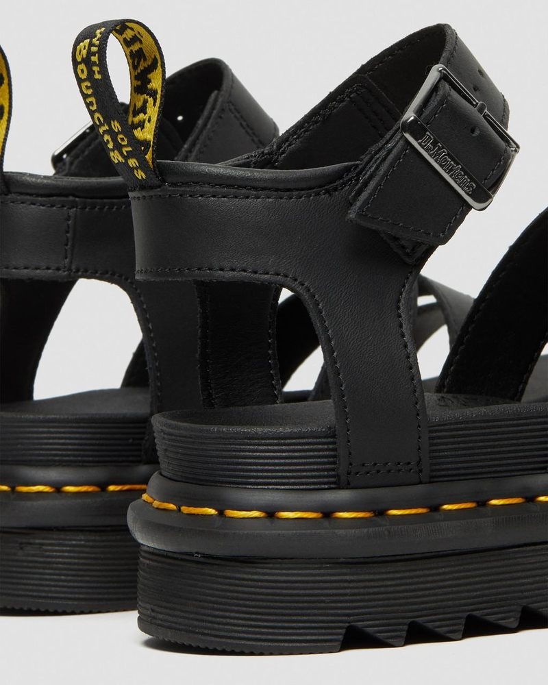 Dr Martin Martens Blaire Hydro Leather Strap Sandals (Hydro Leather) Platforms Sandals Black | VT15-E2AM