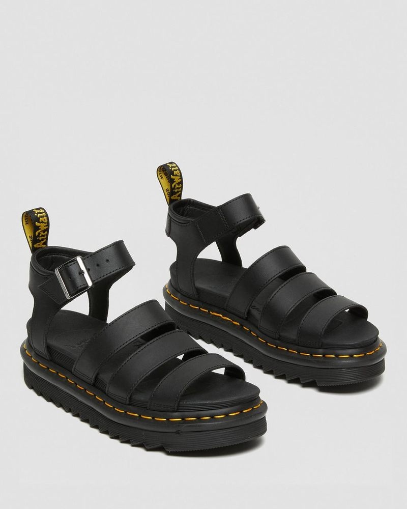 Dr Martin Martens Blaire Hydro Leather Strap Sandals (Hydro Leather) Platforms Sandals Black | VT15-E2AM