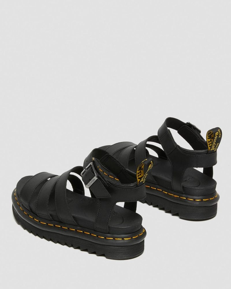 Dr Martin Martens Blaire Hydro Leather Strap Sandals (Hydro Leather) Platforms Sandals Black | VT15-E2AM