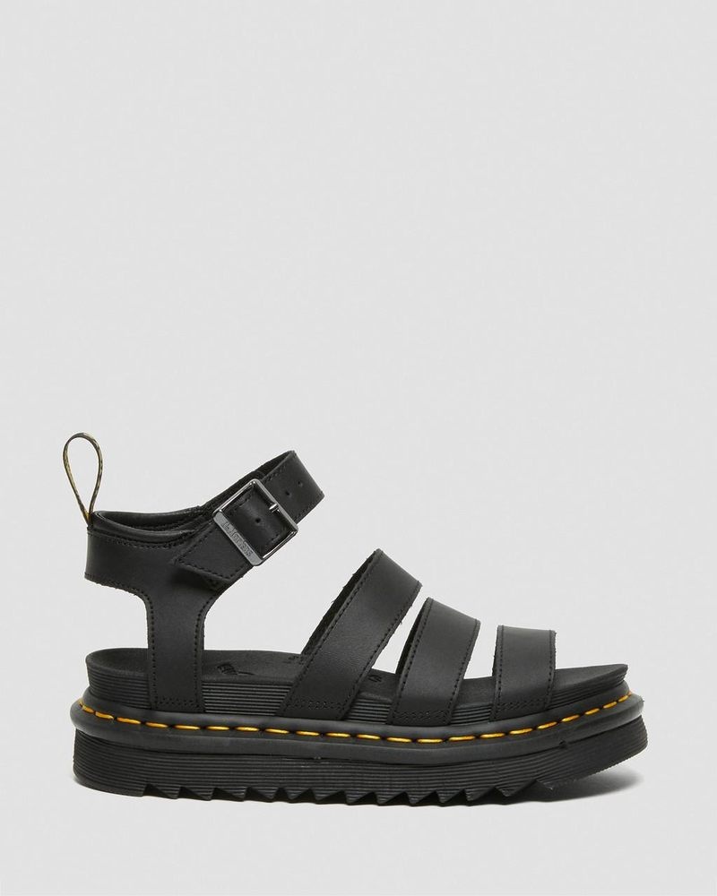 Dr Martin Martens Blaire Hydro Leather Strap Sandals (Hydro Leather) Platforms Sandals Black | VT15-E2AM