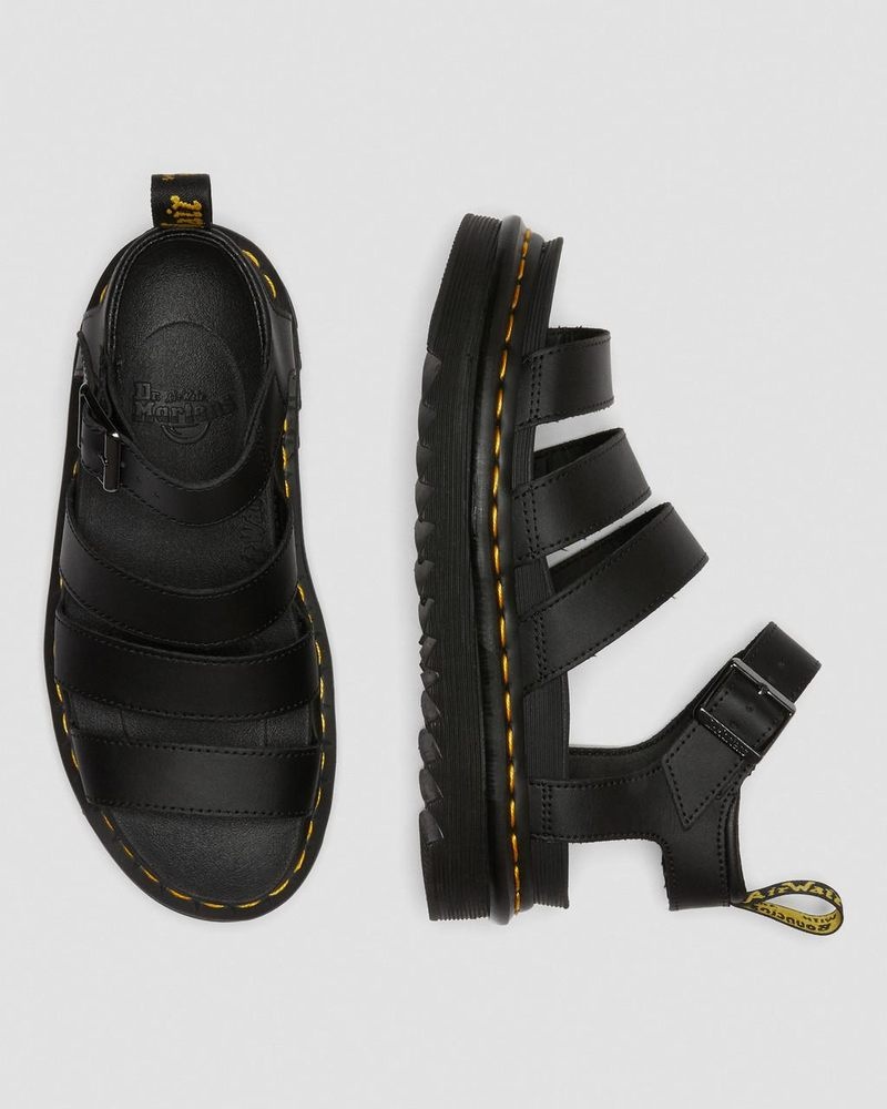 Dr Martin Martens Blaire Hydro Leather Strap Sandals (Hydro Leather) Platforms Sandals Black | VT15-E2AM