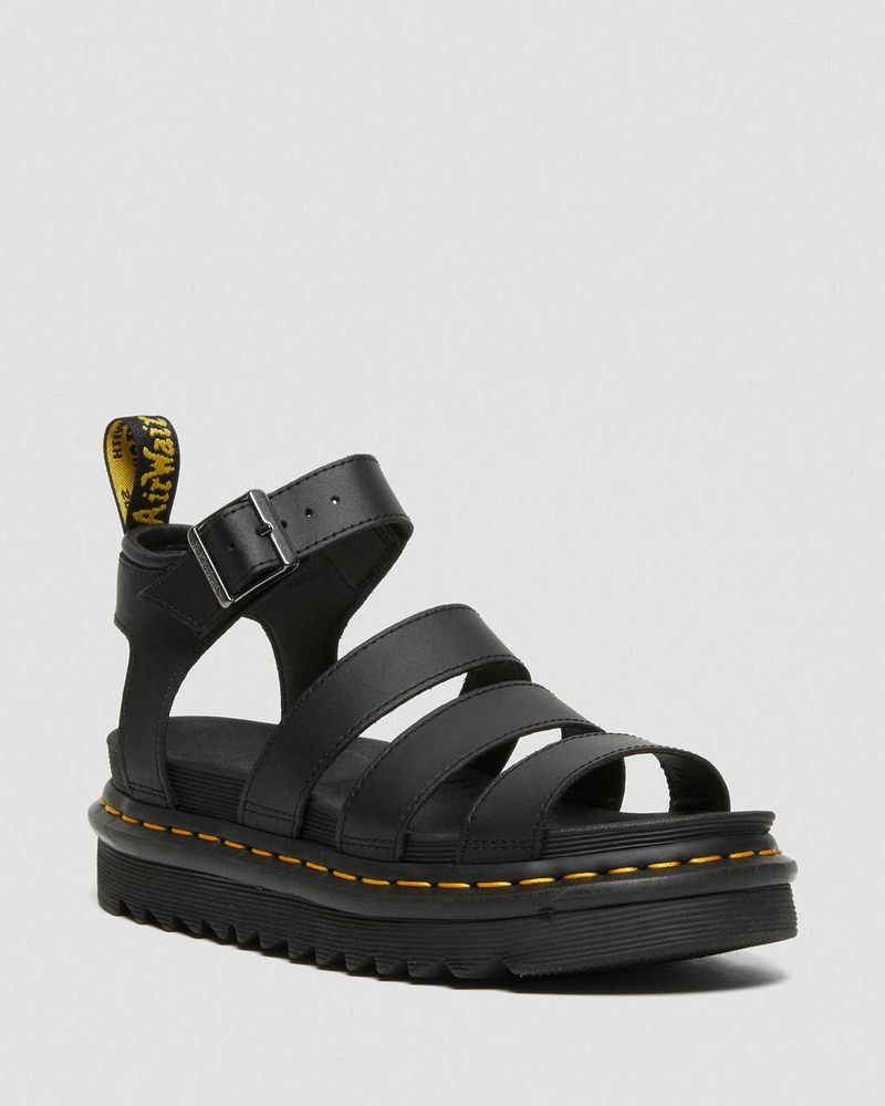 Dr Martin Martens Blaire Hydro Leather Strap Sandals (Hydro Leather) Platforms Sandals Black | VT15-E2AM