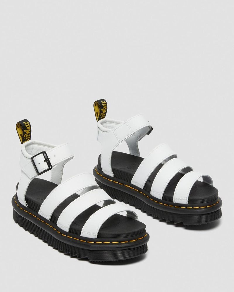 Dr Martin Martens Blaire Hydro Leather Strap Sandals (Hydro Leather) Platforms Sandals White | ZQ74-L9OZ