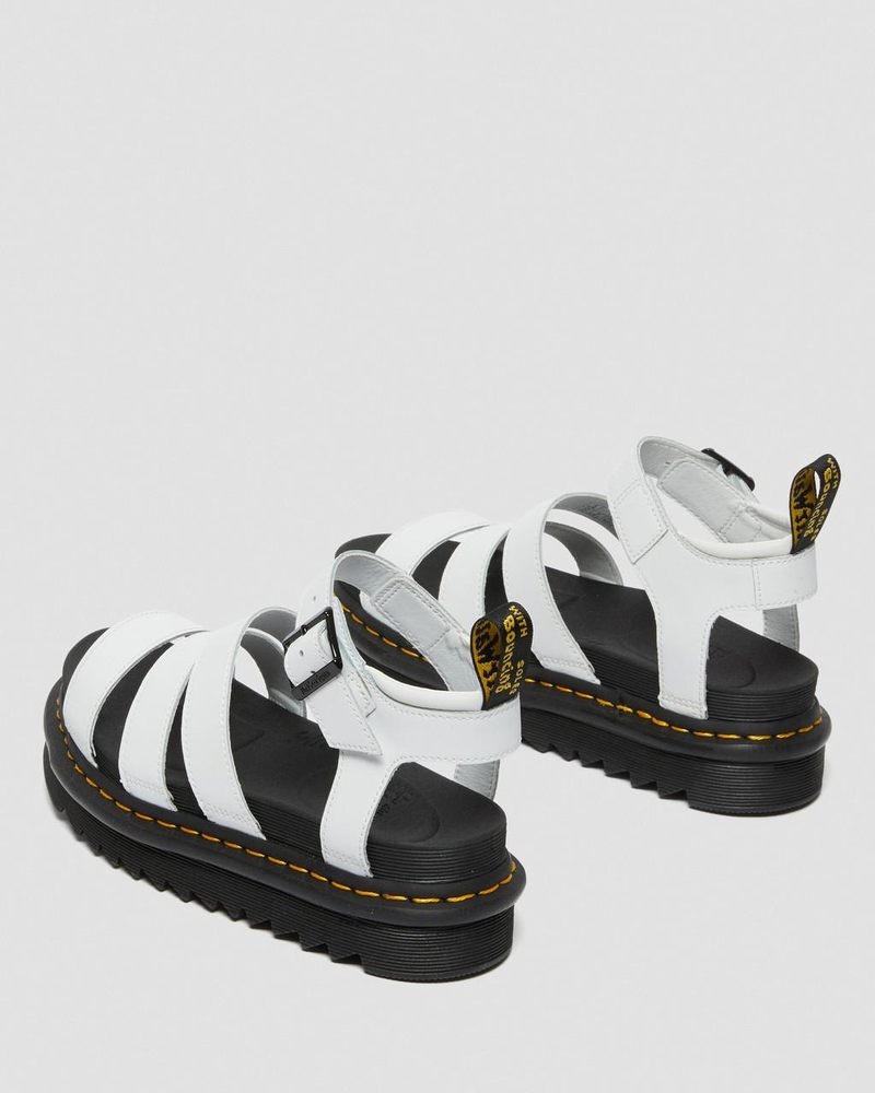 Dr Martin Martens Blaire Hydro Leather Strap Sandals (Hydro Leather) Platforms Sandals White | ZQ74-L9OZ