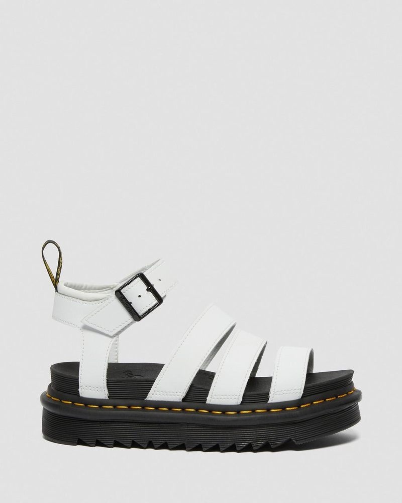 Dr Martin Martens Blaire Hydro Leather Strap Sandals (Hydro Leather) Platforms Sandals White | ZQ74-L9OZ