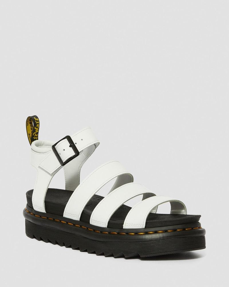 Dr Martin Martens Blaire Hydro Leather Strap Sandals (Hydro Leather) Platforms Sandals White | ZQ74-L9OZ