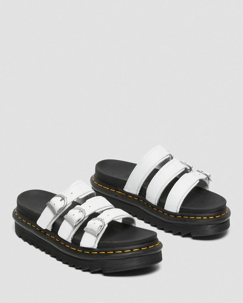 Dr Martin Martens Blaire Leather Slide Sandals (Hydro Leather) Platforms Sandals White | PG16-V7SG