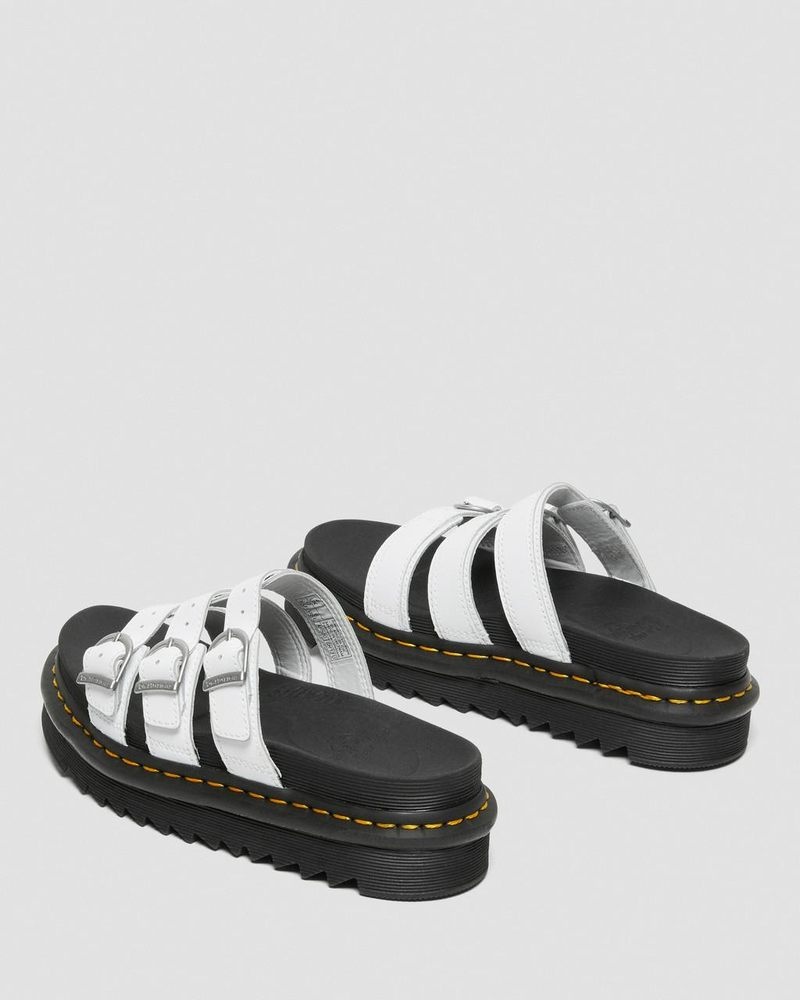 Dr Martin Martens Blaire Leather Slide Sandals (Hydro Leather) Platforms Sandals White | PG16-V7SG