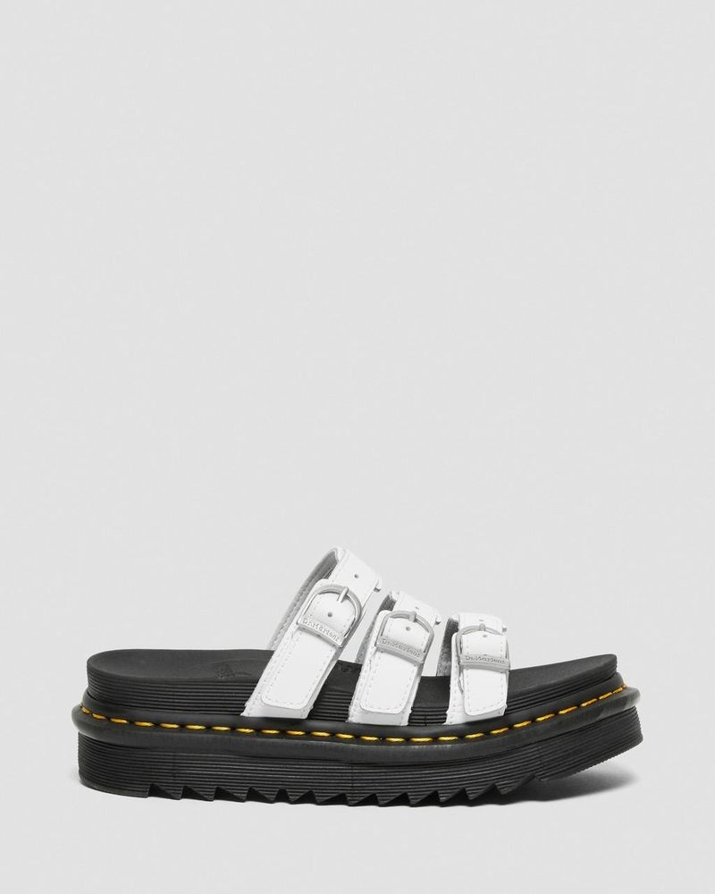 Dr Martin Martens Blaire Leather Slide Sandals (Hydro Leather) Platforms Sandals White | PG16-V7SG