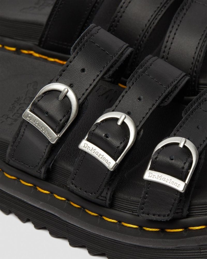 Dr Martin Martens Blaire Leather Slide Sandals (Hydro Leather) Platforms Sandals Black | UI34-N1HX