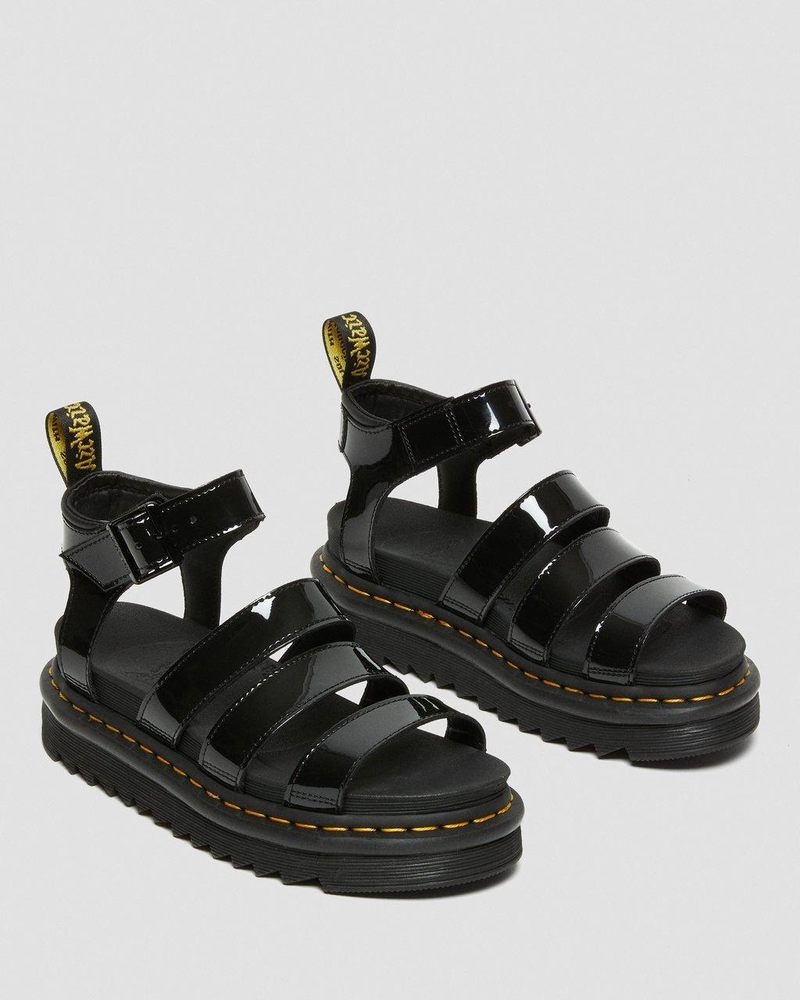 Dr Martin Martens Blaire Patent Leather Strap Sandals (Patent Leather) Platforms Sandals Black | NK17-P7JQ