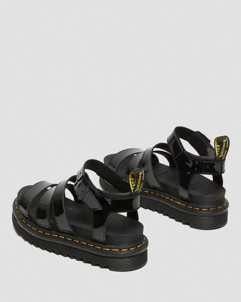 Dr Martin Martens Blaire Patent Leather Strap Sandals (Patent Leather) Platforms Sandals Black | NK17-P7JQ