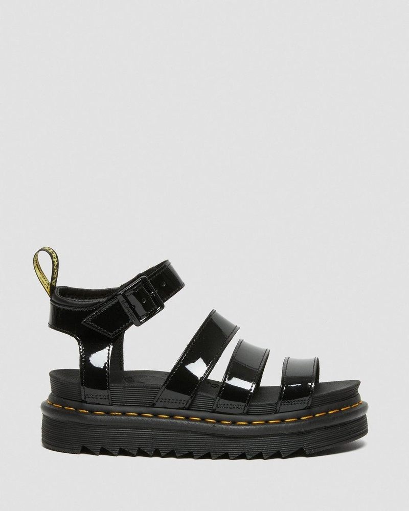 Dr Martin Martens Blaire Patent Leather Strap Sandals (Patent Leather) Platforms Sandals Black | NK17-P7JQ