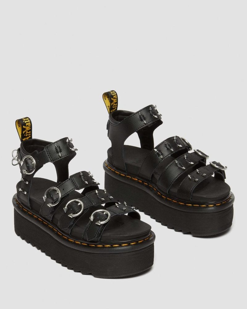 Dr Martin Martens Blaire Piercing Leather Platform Sandals (Athena) Platforms Sandals Black | YE36-T8AH