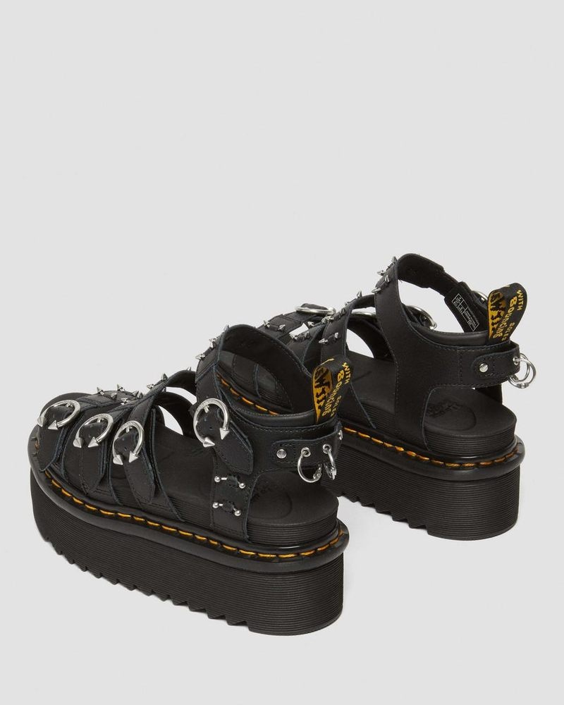 Dr Martin Martens Blaire Piercing Leather Platform Sandals (Athena) Platforms Sandals Black | YE36-T8AH