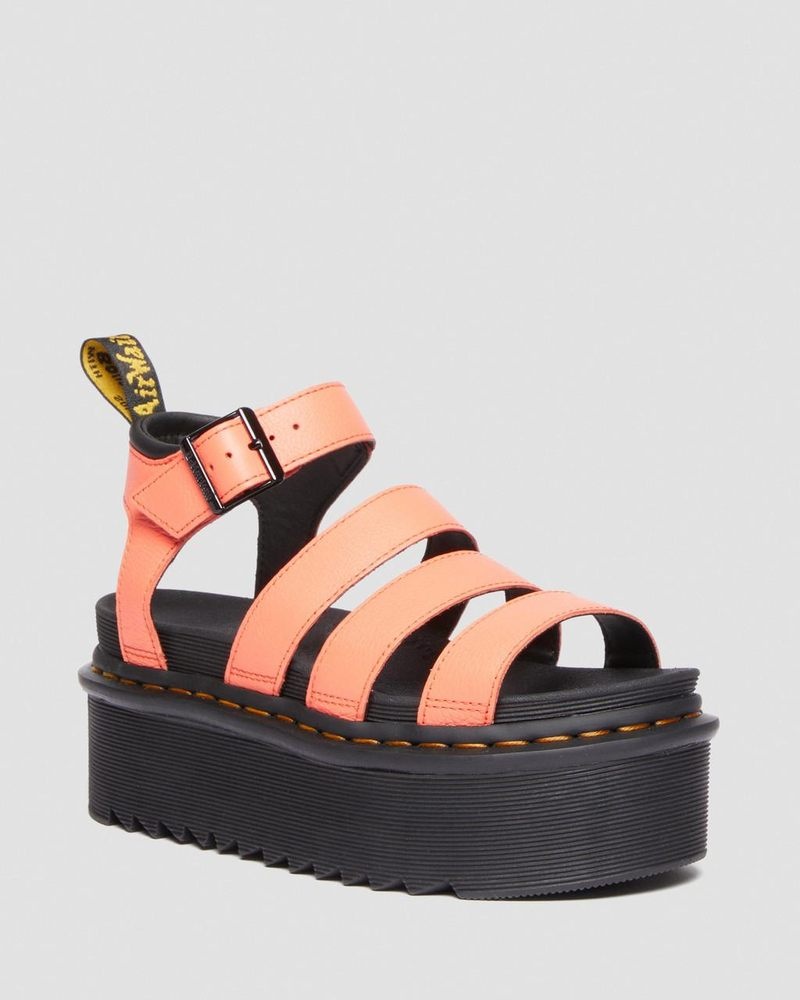 Dr Martin Martens Blaire Pisa Leather Platform Strap Sandals (Pisa) Platforms Sandals Coral | OV07-J5RL