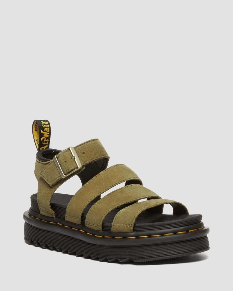 Dr Martin Martens Blaire Tumbled Nubuck Leather Sandals (Tumbled Nubuck) Sandals Muted Olive | AB50-X9TG