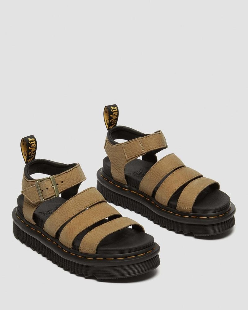 Dr Martin Martens Blaire Tumbled Nubuck Leather Sandals (Tumbled Nubuck) Sandals Savannah Tan | XQ87-Z5EJ