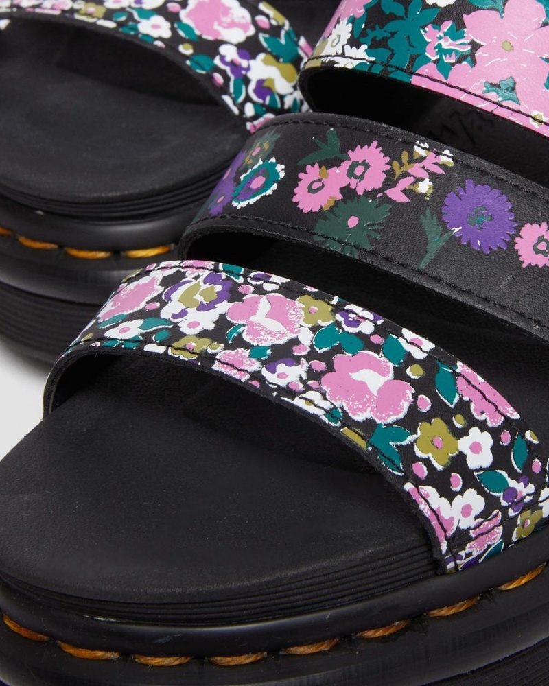 Dr Martin Martens Blaire Vintage Floral Leather Strap Sandals (Hydro Vintage Floral) Shoes BLACK / PINK FLORAL | OX13-E4HS