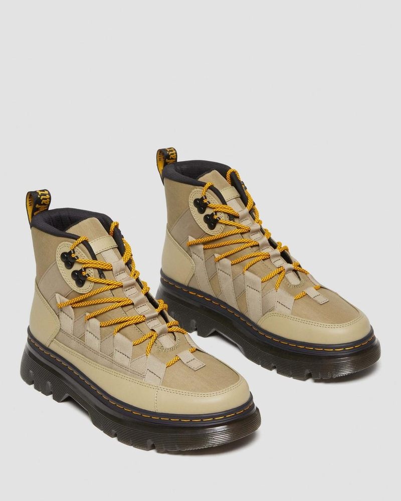 Dr Martin Martens Boury Nylon & Leather Casual Boots (Cyclone Nylon+Lapstone) Boots Pale Olive | WV90-Z1HV