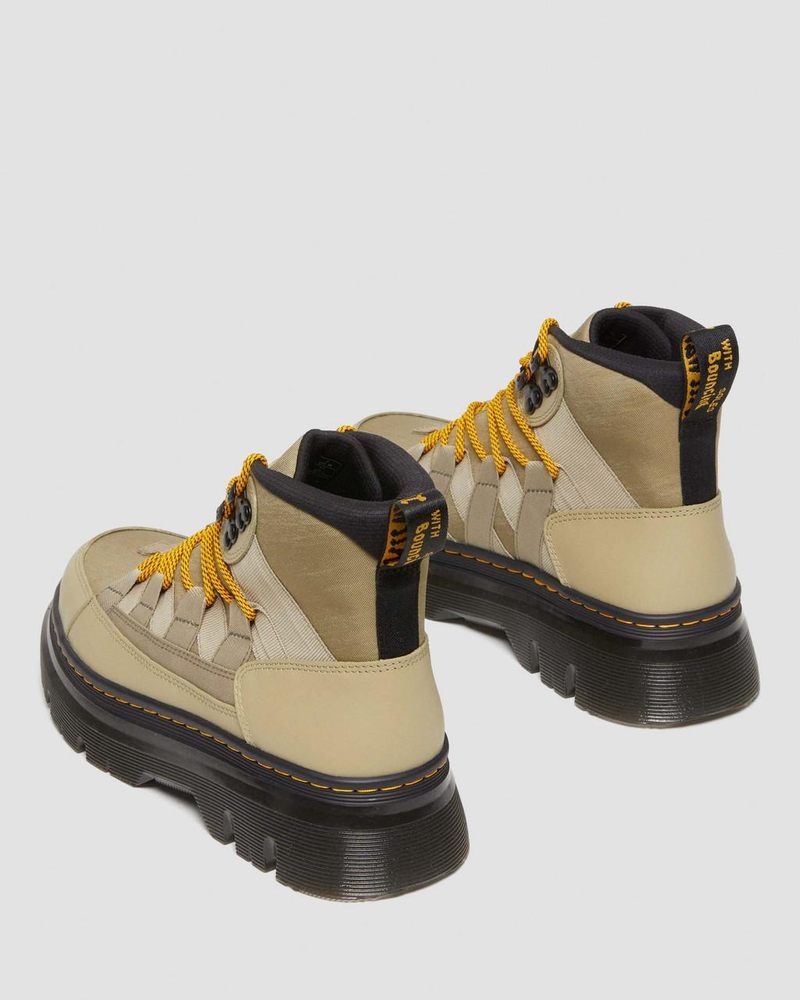 Dr Martin Martens Boury Nylon & Leather Casual Boots (Cyclone Nylon+Lapstone) Boots Pale Olive | WV90-Z1HV