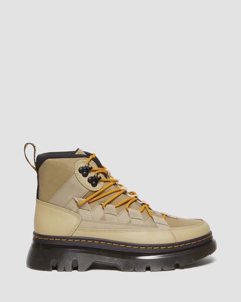 Dr Martin Martens Boury Nylon & Leather Casual Boots (Cyclone Nylon+Lapstone) Boots Pale Olive | IR04-W6PB