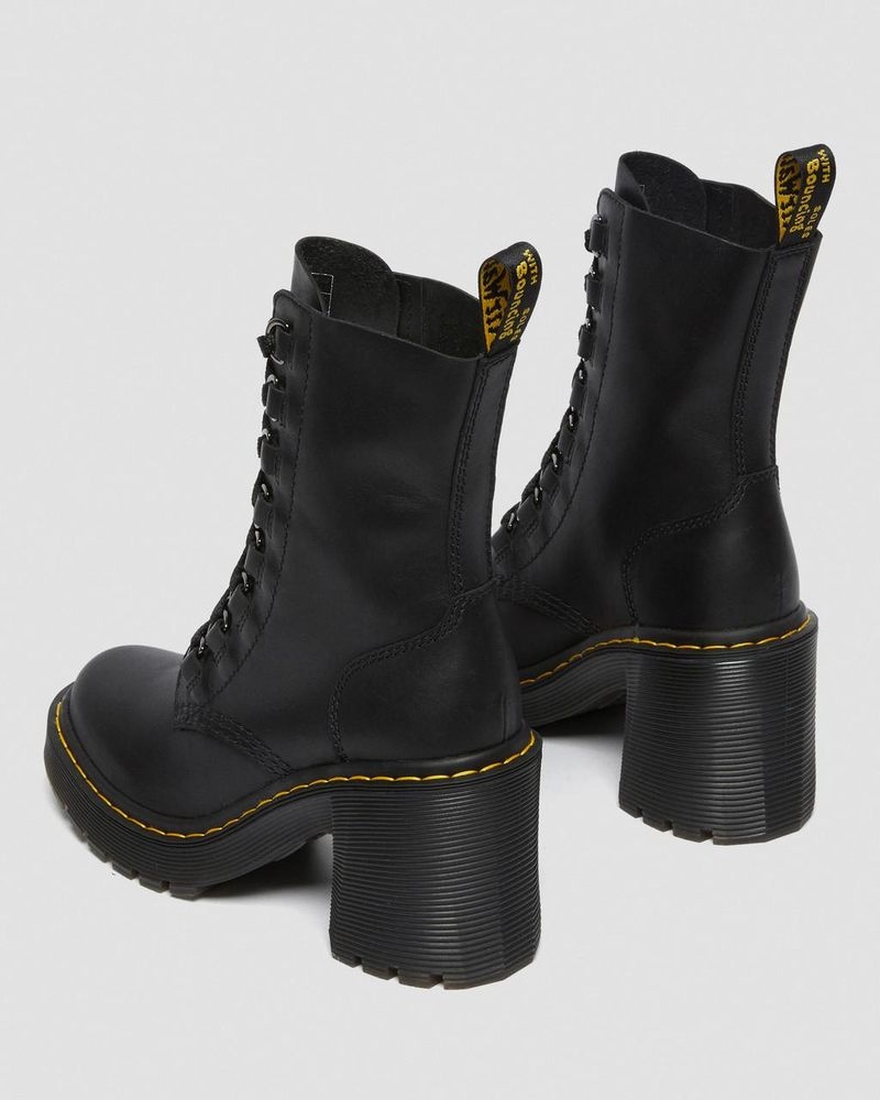 Dr Martin Martens Chesney Leather Flared Heel Lace Up Boots (Sendal) Boots Black | JQ40-J1WM