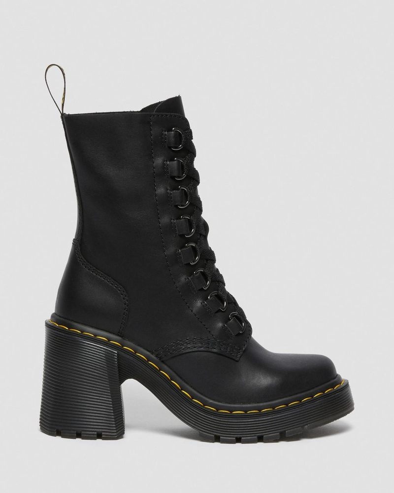 Dr Martin Martens Chesney Leather Flared Heel Lace Up Boots (Sendal) Boots Black | JQ40-J1WM