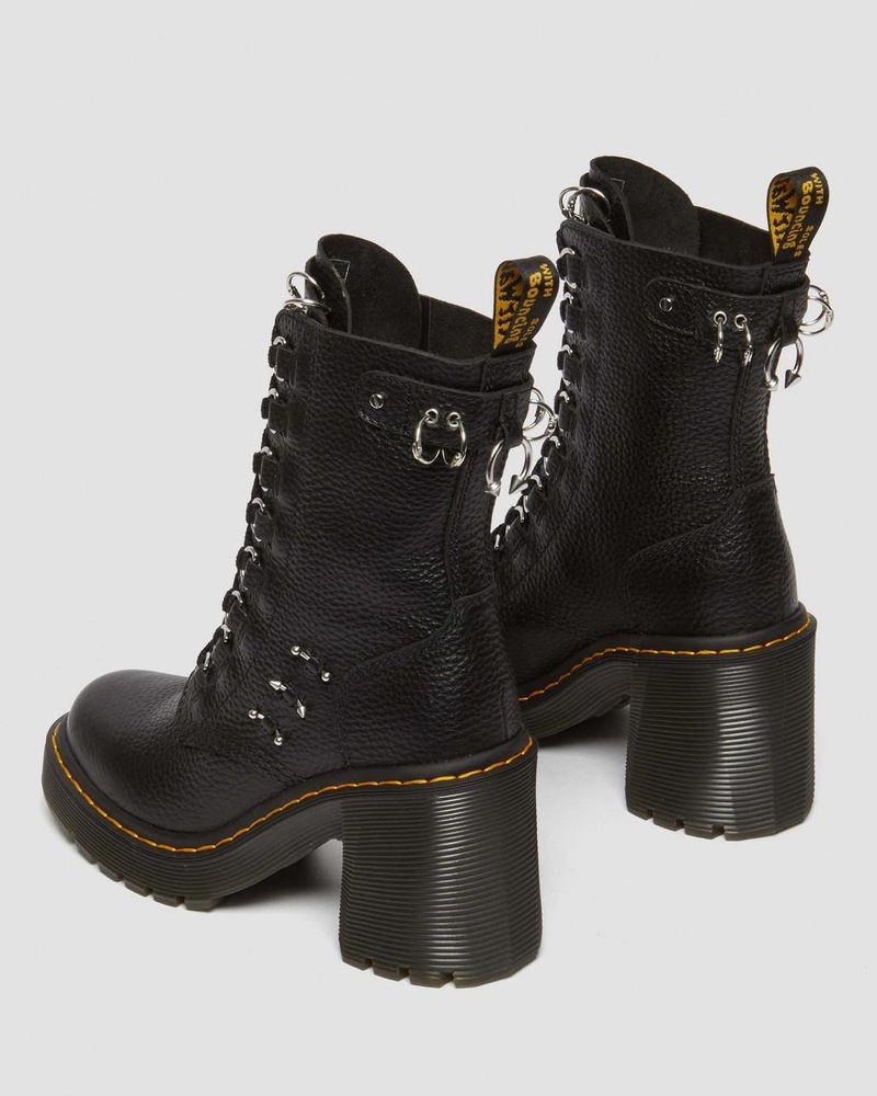 Dr Martin Martens Chesney Piercing Leather Flared Heel Lace Up Boots (Milled Nappa) Platforms Boots Black | XV85-Q1VE