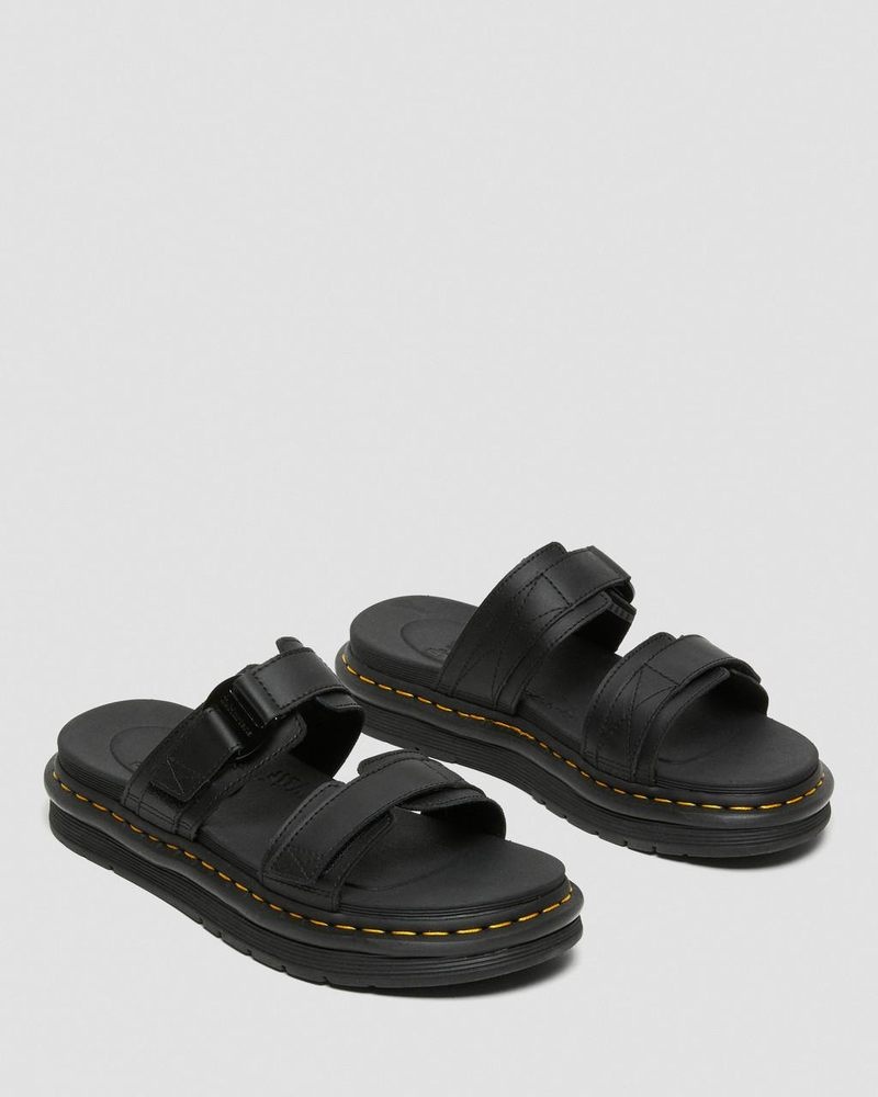 Dr Martin Martens Chilton Men's Leather Slide Sandals (Hydro Leather) Sandals Black | IZ99-X6FK