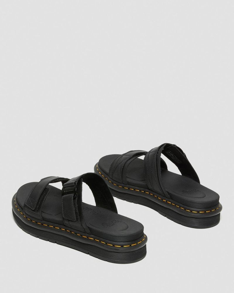 Dr Martin Martens Chilton Men's Leather Slide Sandals (Hydro Leather) Sandals Black | IZ99-X6FK