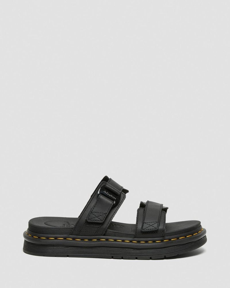 Dr Martin Martens Chilton Men's Leather Slide Sandals (Hydro Leather) Sandals Black | IZ99-X6FK