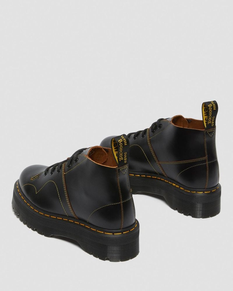 Dr Martin Martens Church Platform Monkey Boots (Vintage Smooth) Platforms Boots Black | IM84-H4RP