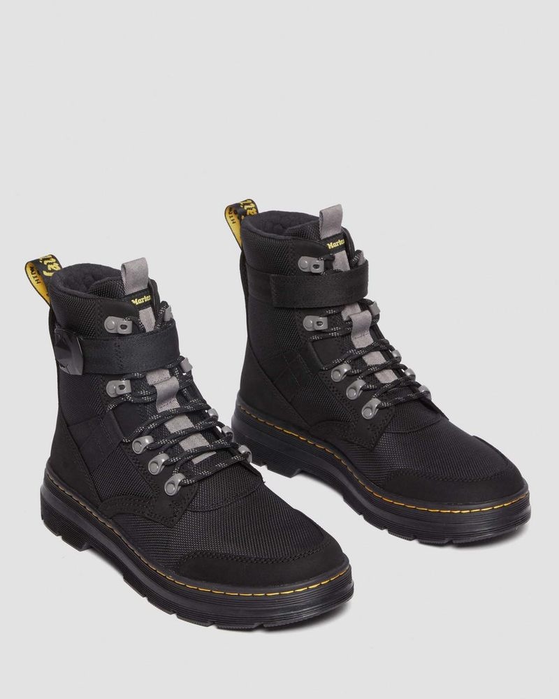 Dr Martin Martens Combs Tech II Fleece-Lined Casual Boots (Buffbuck Two Tone Nylon) Boots Black | PH06-Z3NB