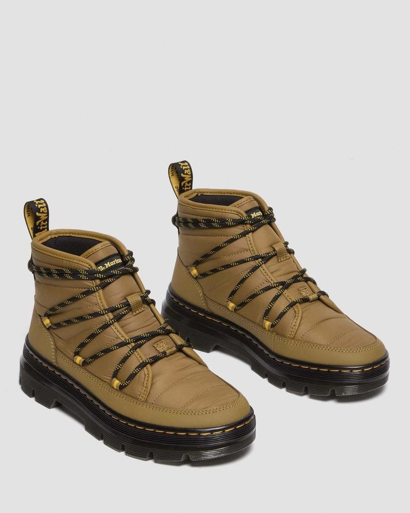 Dr Martin Martens Combs - Padded Casual Boots (Rubberised Leather+Warm Quilted) Boots Antique Olive | RT05-I5MB