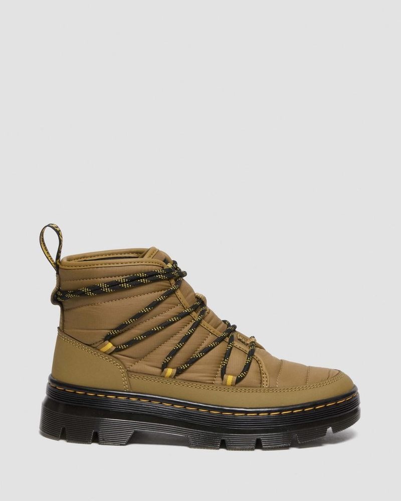 Dr Martin Martens Combs - Padded Casual Boots (Rubberised Leather+Warm Quilted) Boots Antique Olive | RT05-I5MB