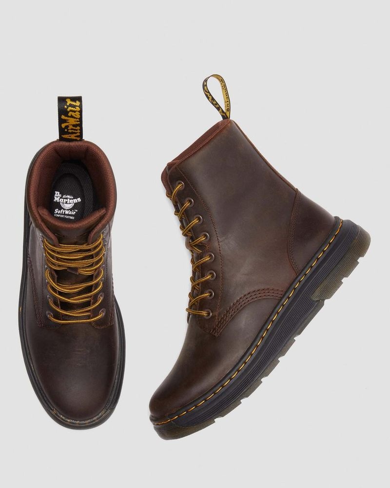 Dr Martin Martens Crewson Crazy Horse Leather Everyday Boots (Crazy Horse) Boots Dark Brown | NT86-E1LK