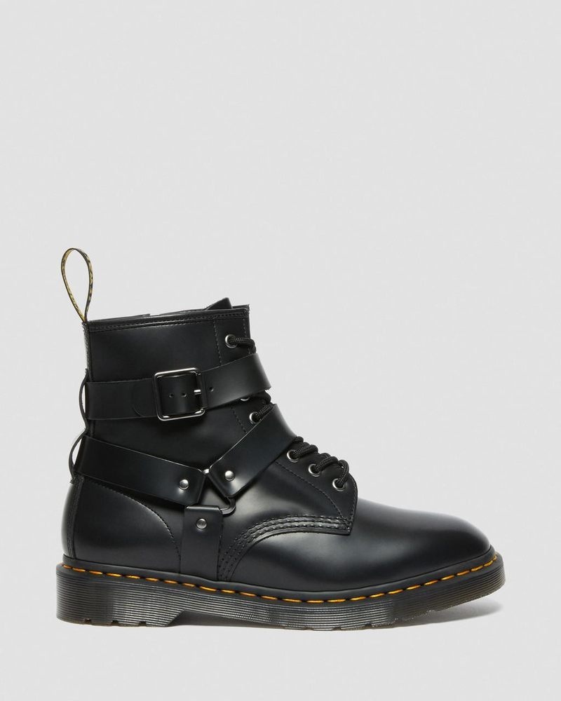 Dr Martin Martens Cristofor Leather Harness Lace Up Boots (Polished Smooth) Boots Black | WU68-Q0DE