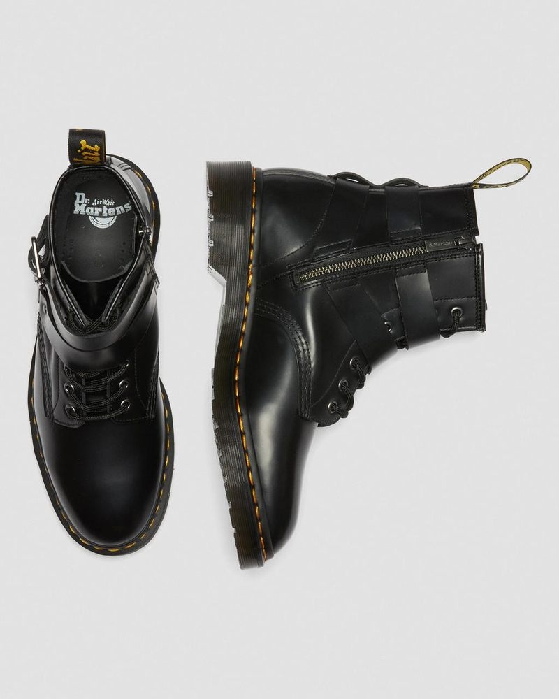 Dr Martin Martens Cristofor Leather Harness Lace Up Boots (Polished Smooth) Boots Black | WU68-Q0DE