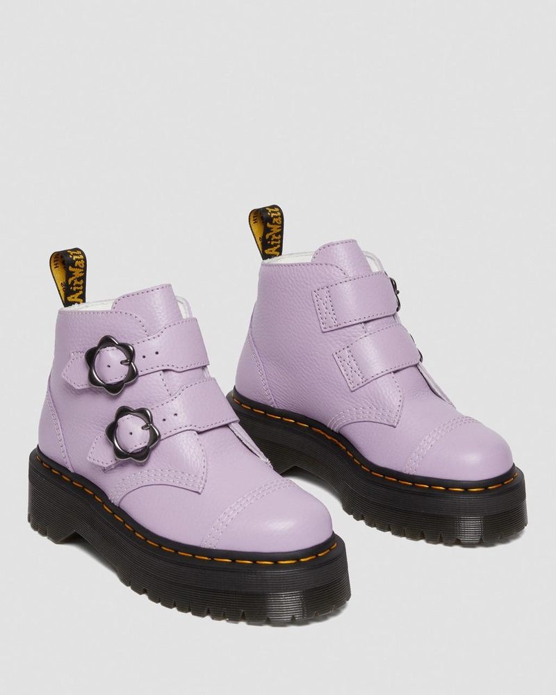 Dr Martin Martens Devon Flower Buckle Leather Platform Boots (Milled Nappa) Platforms Boots Lilac | CA80-C7PB