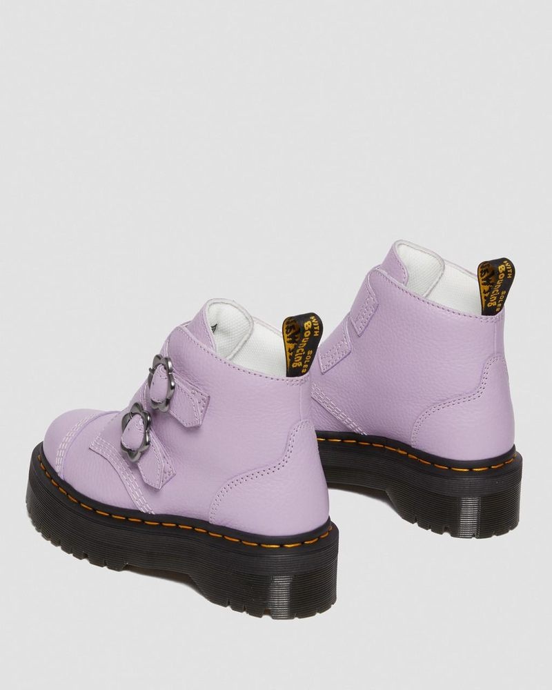 Dr Martin Martens Devon Flower Buckle Leather Platform Boots (Milled Nappa) Platforms Boots Lilac | CA80-C7PB